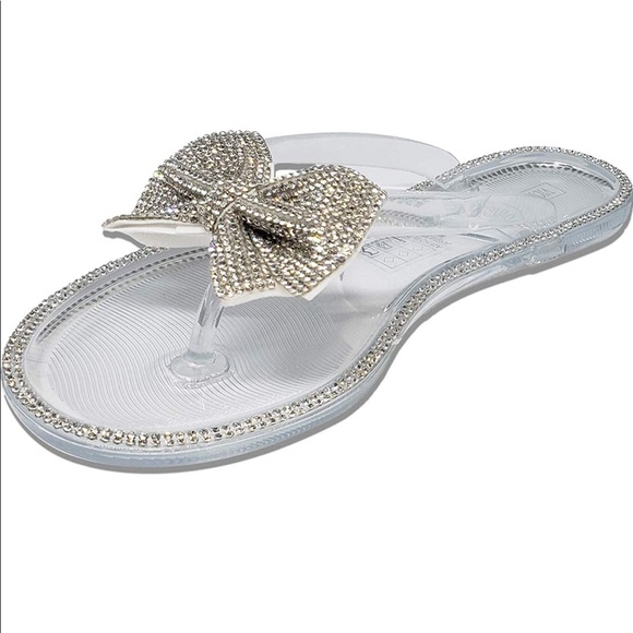 clear jelly sandals with rhinestones